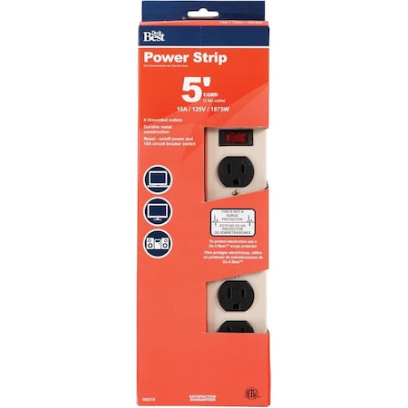 All-Source Power Strip, 6 Outlet(s) 5 ft., Gray LTS-6E